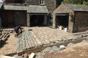 Landscaping work Kirkby Lonsdale driveway using reclaimed sets