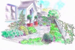 Concept drawing for the Langdale garden of the proposed house entrance
