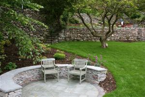 Lower garden landscaping in Chapel Style, Langdale, Lake District