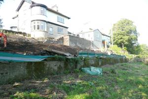 View to riverside house landscaping project, Burneside