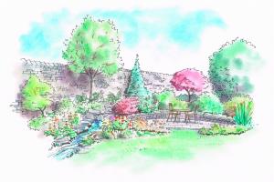 Concept drawing for the Langdale garden of the proposed patio and seating area b